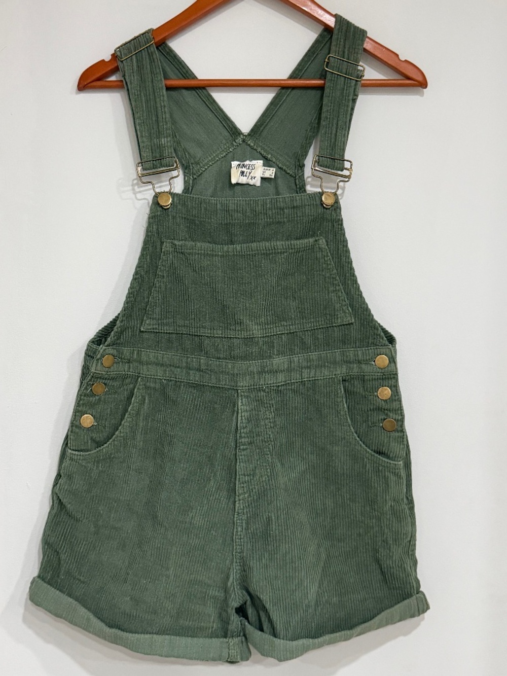 Princess Polly Green Corduroy Short Overalls